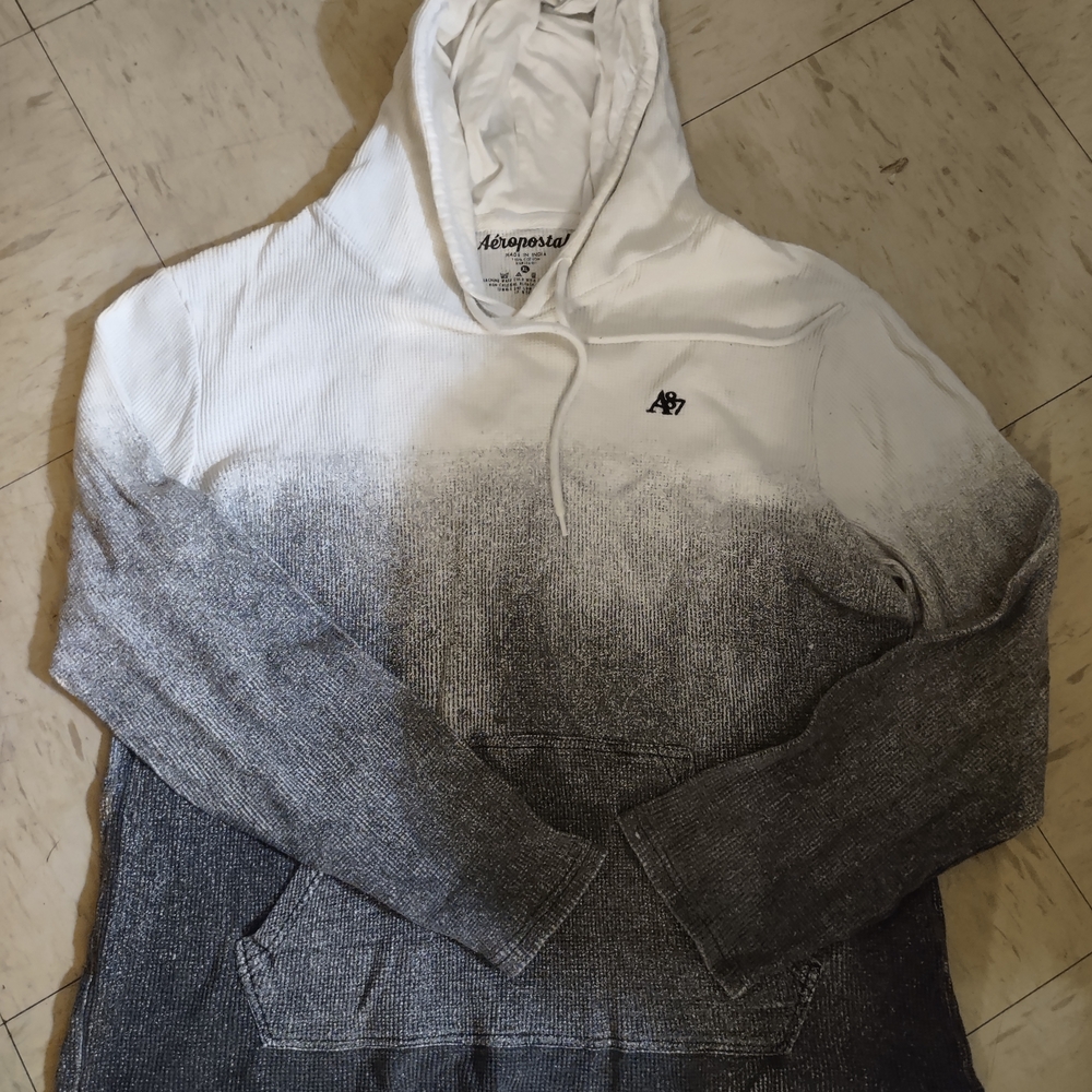 Aeropostale Men's Black and White Gradient Hoodie XL